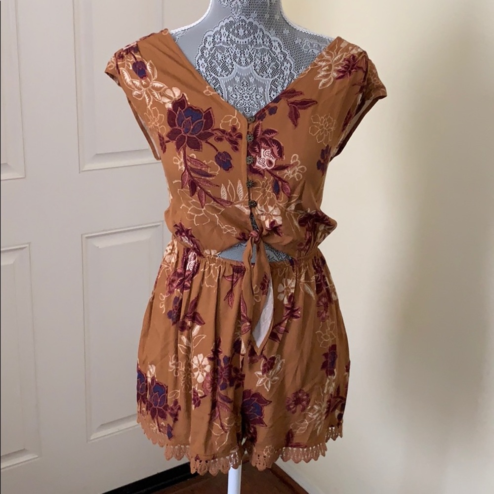 Tan Floral Romper